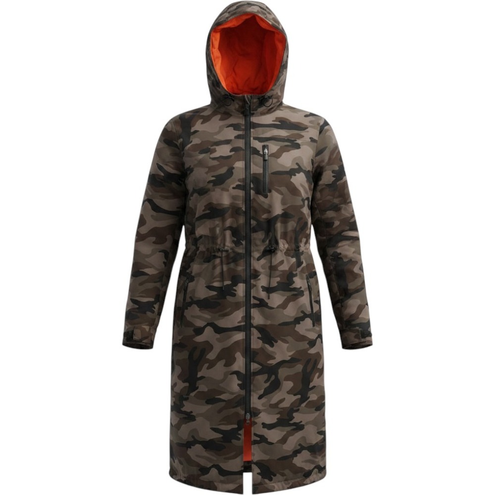 My Anorak Camo Longline Down Puffer Parka Jacket Orange Lining XS 50745SNLP